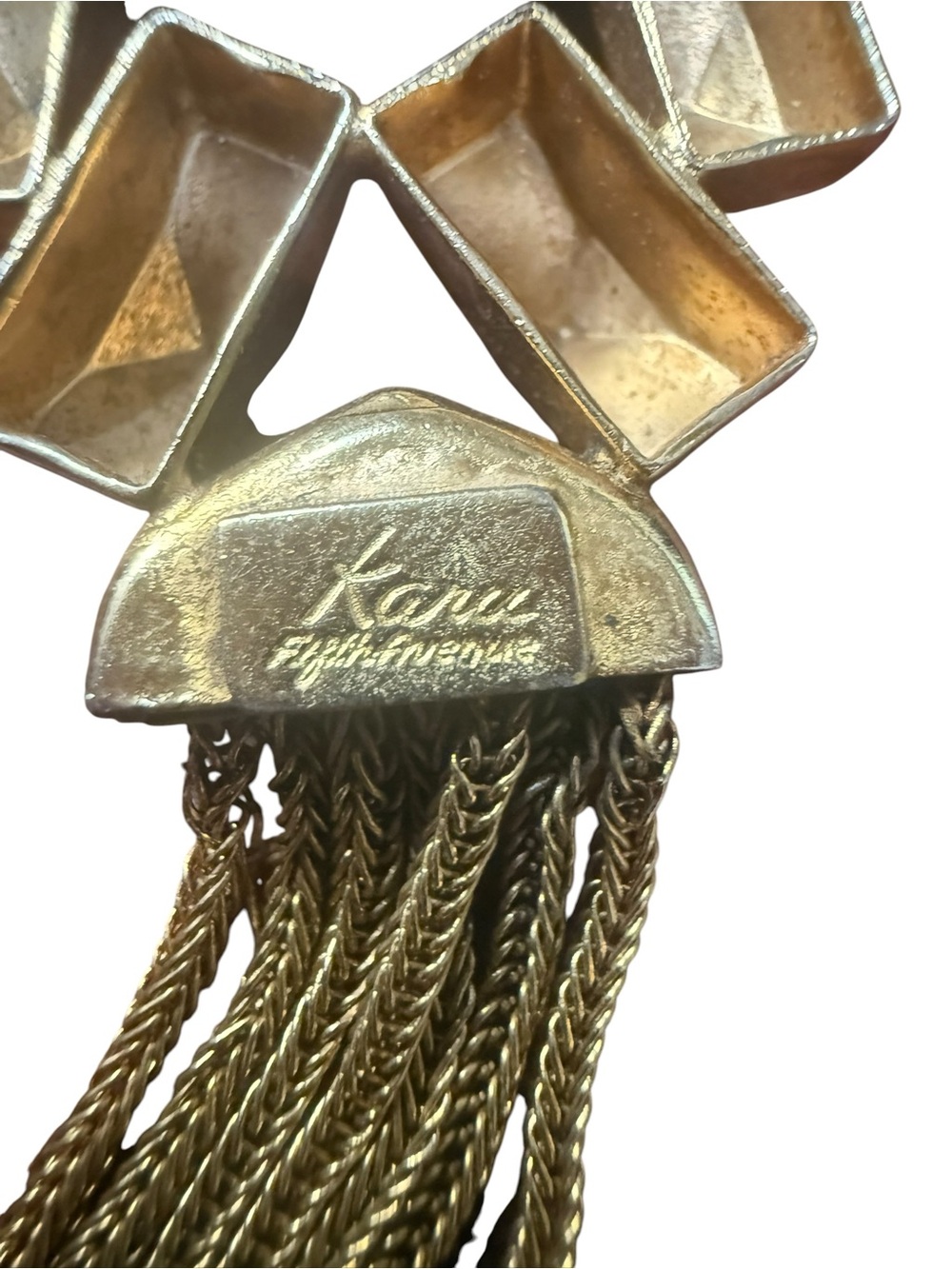 Vintage Karu Fifth Avenue Gold Tone Modernist Geometric Tassel Brooch - Picture 4 of 6